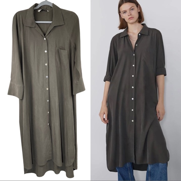 Zara Dresses & Skirts - Zara Lyocell Long Line Shirt Dress Size M